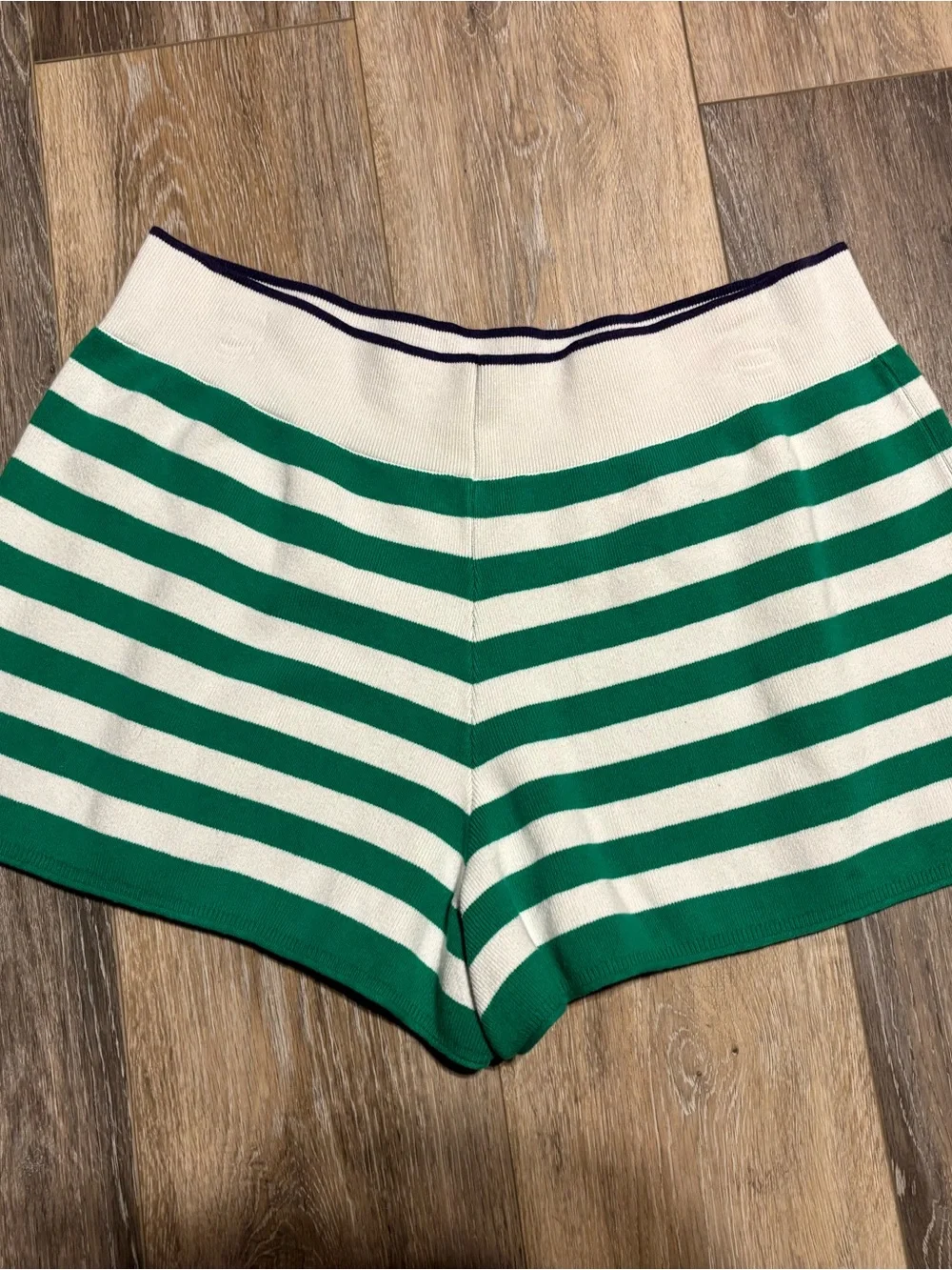 Daily Practice Green and White Striped Women’s Athletic Knit Shorts